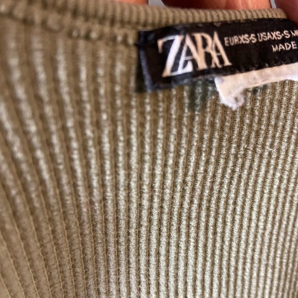 ZARA Ribbed Long Sleeve Crop Top – Olive Green – Size XS - Picture 7 of 7